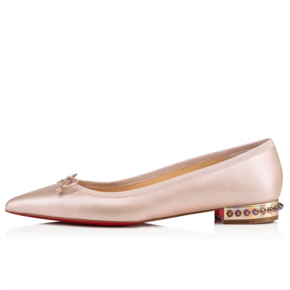 Christian Louboutin Metallic Beige Hall Leather Flat Ballerina 38.5 - Picture 1 of 12